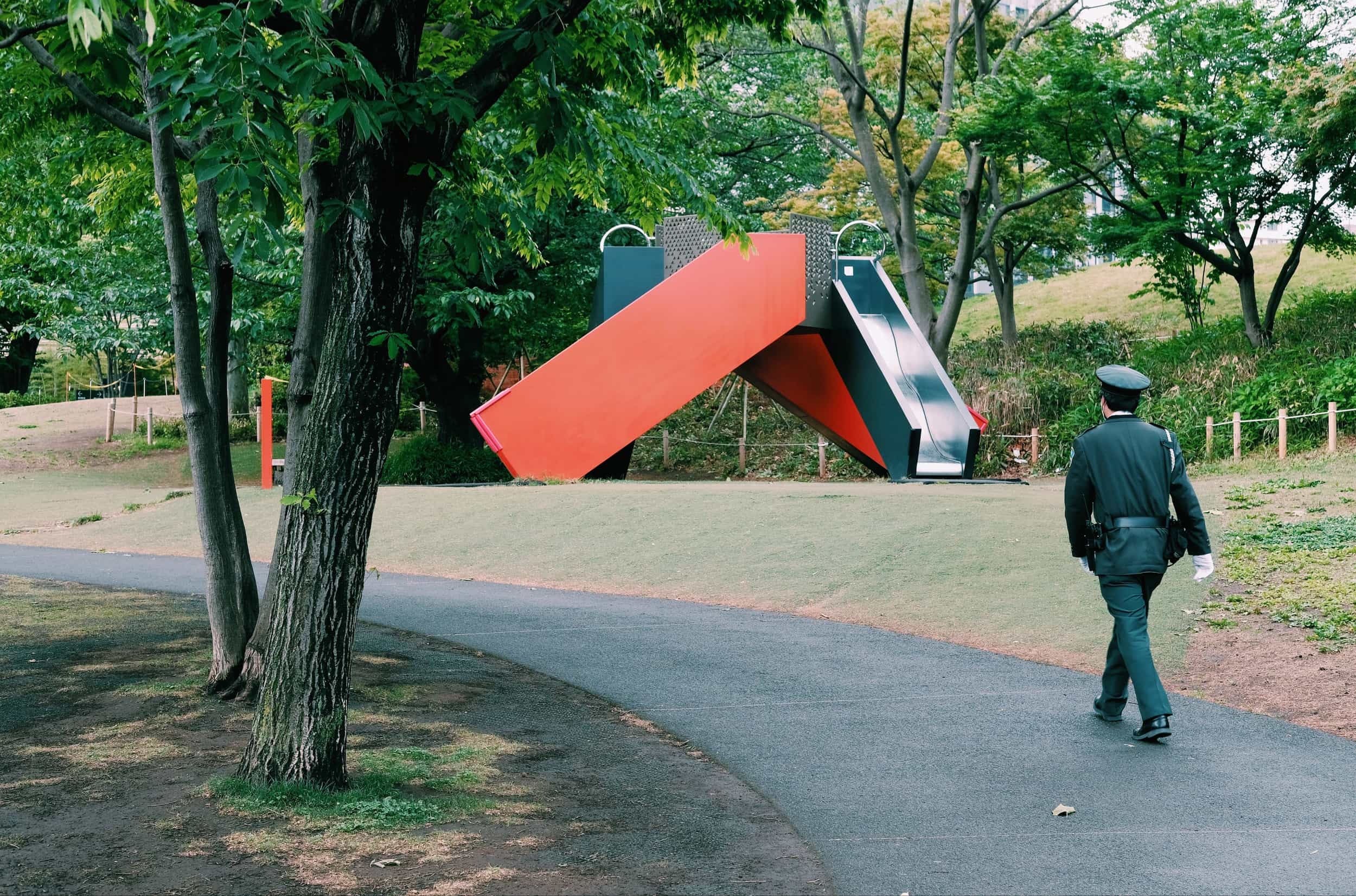 A park ranger patrolling at a Japanese Playground