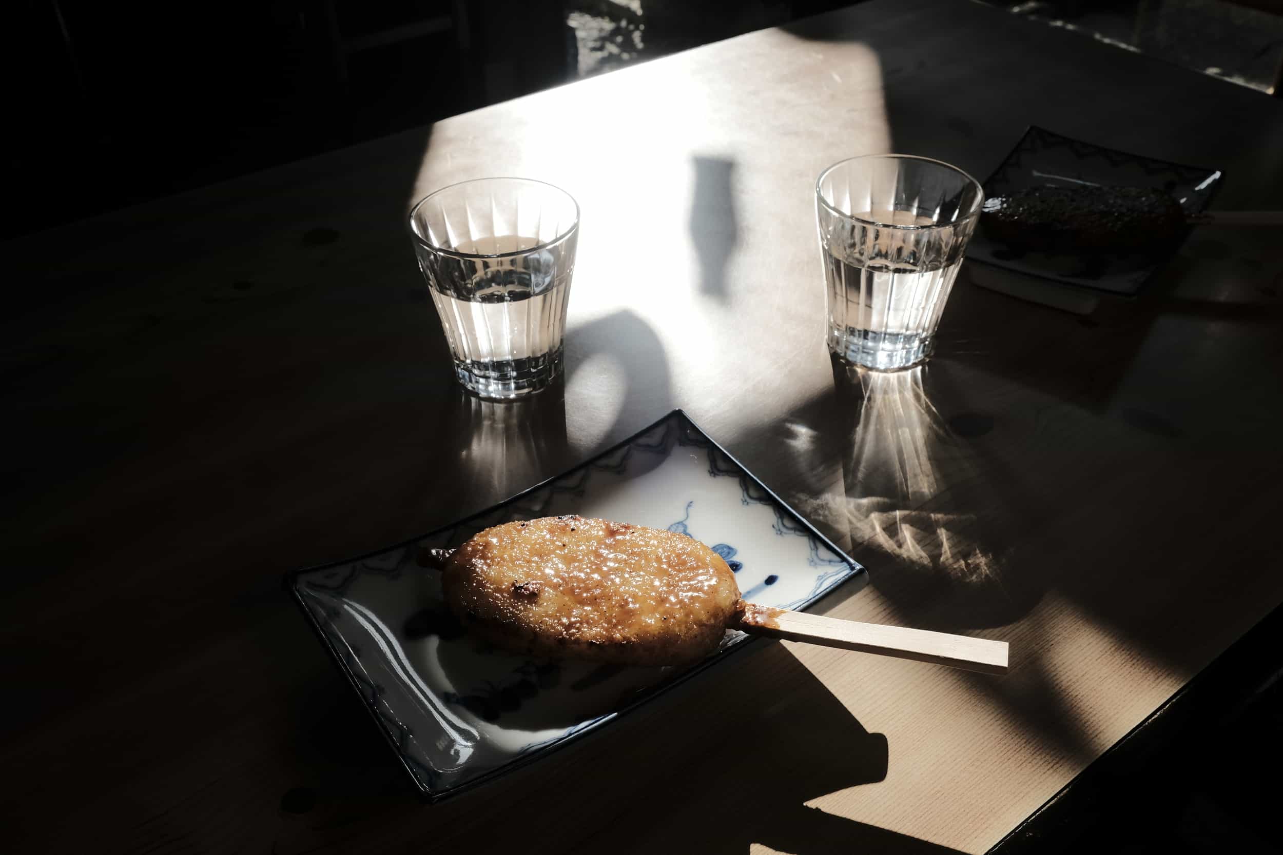 Gohei Mochi in a shop in the sun