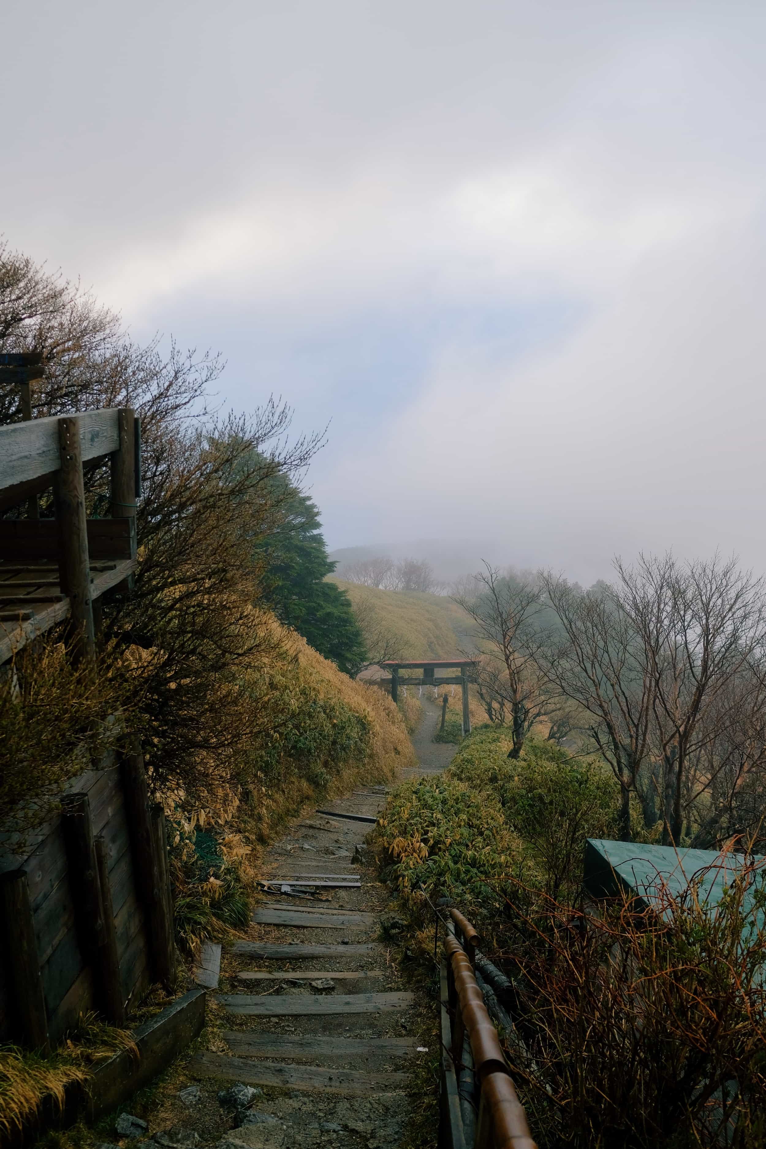 View from the top of Tsurugisan onto a hiking path